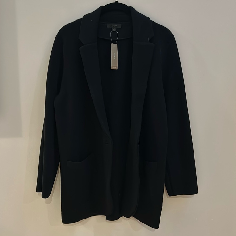 Black tags on j crew sweater blazer